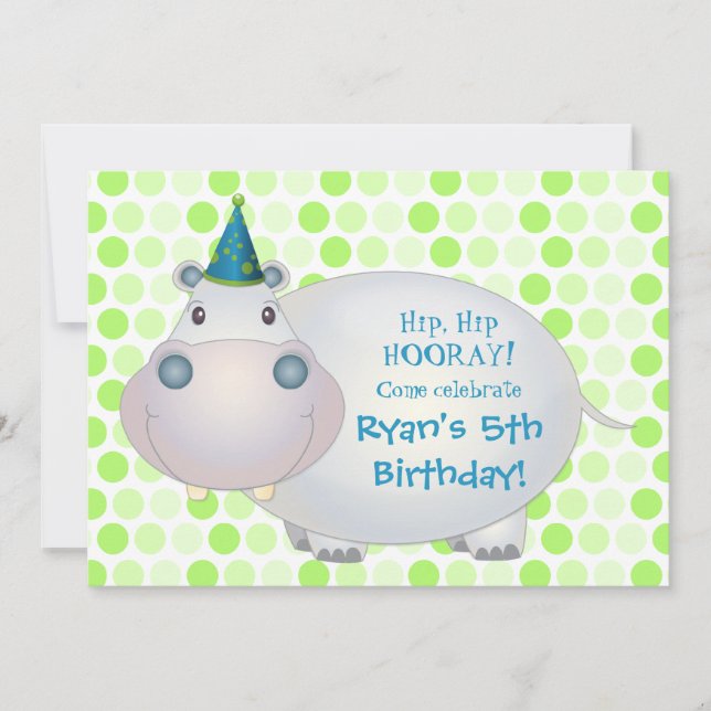 Hippo Birthday Party Invitation (Front)