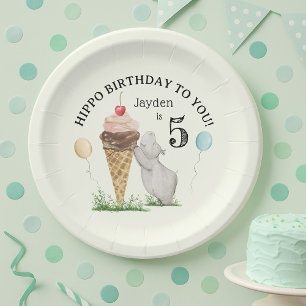 Hippo Birthday Party Paper Plate