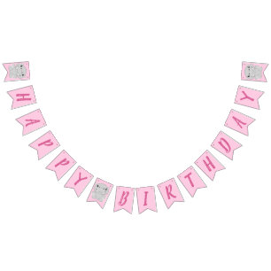 Hippo Birthday Party Pink Bunting Flags