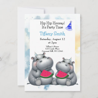  Hippo Birthday Party Watermelon Invitation