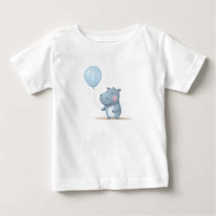 Hippo Birthday soft blue Baby T-Shirt