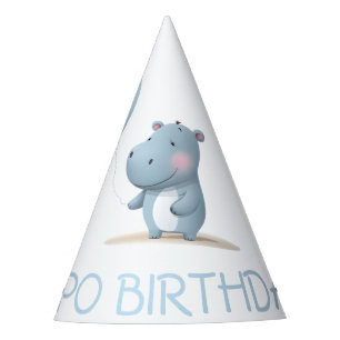 Hippo Birthday soft blue  Party Hat
