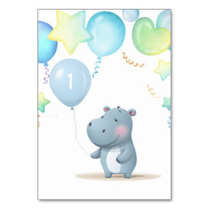 Hippo Birthday soft blue  Table Number