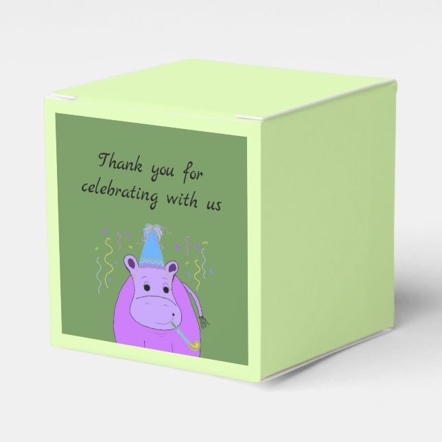 Hippo Birthday Thank You Favor Box (Front Side)