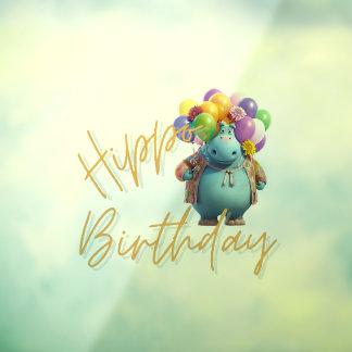Hippo Birthday Window Cling