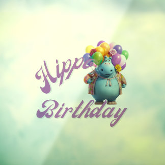 Hippo Birthday Window Cling
