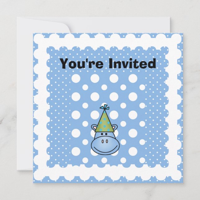 Hippo bleu Customisé Invitations d'anniversaire (Devant)