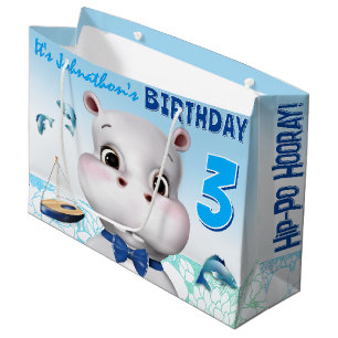 Hippo Blue Boy Birthday Large Gift Bag
