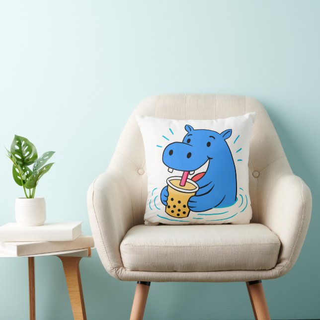 Hippo Boba Throw Pillow (Chair)