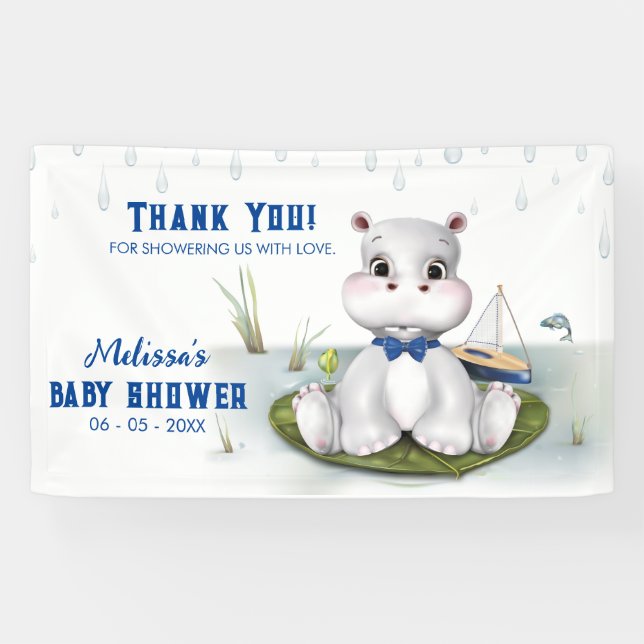Hippo Boy Baby Shower Banner (Horizontal)