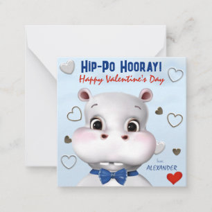 Hippo Boy Blue Classroom Valentine's Day Card