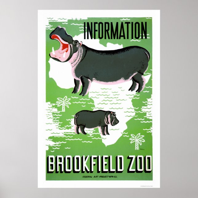 Hippo Brookfield Zoo 1938 WPA Poster (Front)