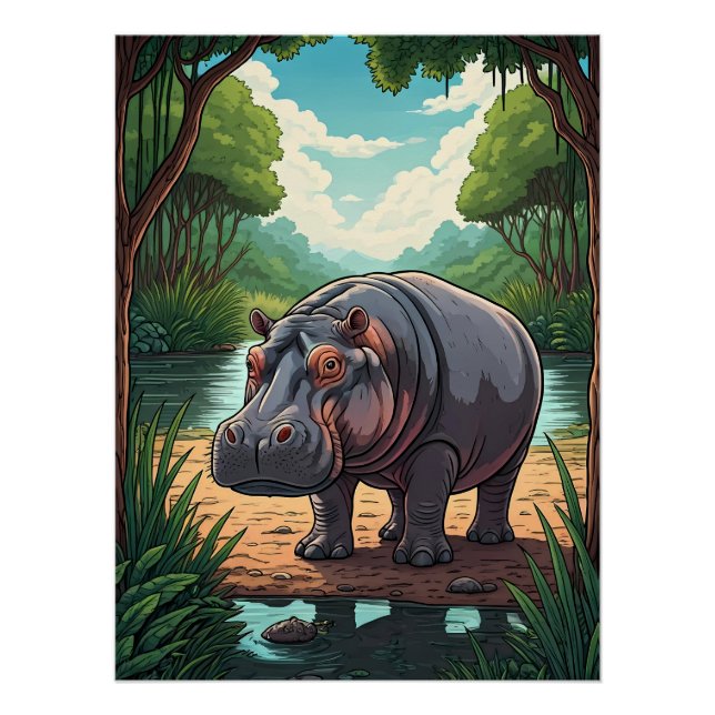 Hippo by the Riverside Poster (Front)