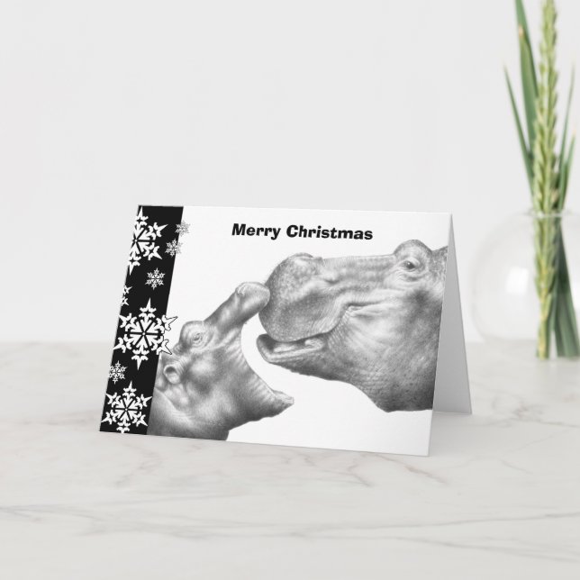 Hippo & Calf Christmas Card (Front)