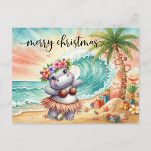 Hippo celebrate Christmas at the beach Postcard