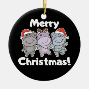 Hippo Christmas Animals Cute Hippos Merry Ceramic Ornament