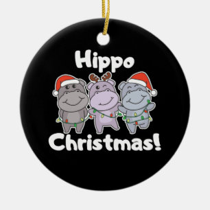 Hippo Christmas Animals Cute Hippos Merry Ceramic Ornament