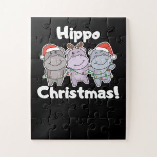 Hippo Christmas Animals Cute Hippos Merry Jigsaw Puzzle