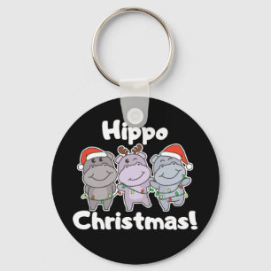 Hippo Christmas Animals Cute Hippos Merry Keychain