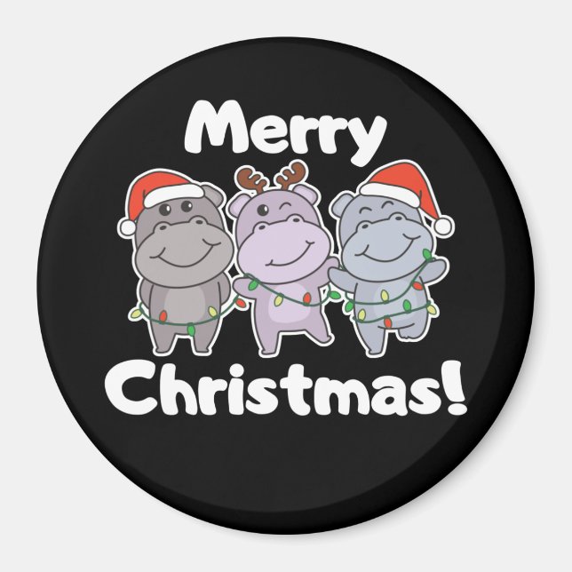Hippo Christmas Animals Cute Hippos Merry Magnet (Front)