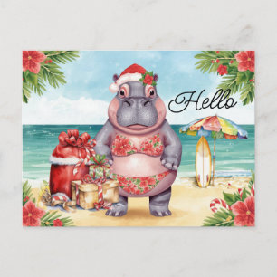 Hippo Christmas Cocktail Party Greeting Card 