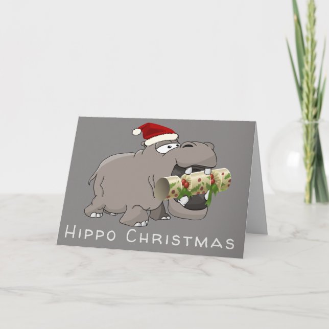 Hippo Christmas Crackers Holiday Card (Front)