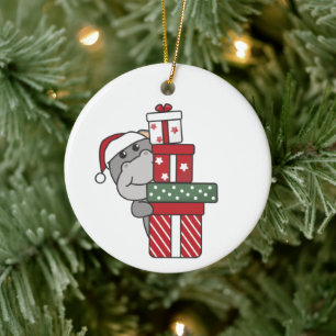 Hippo Christmas Gift Winter Animals Hippos Ceramic Ornament