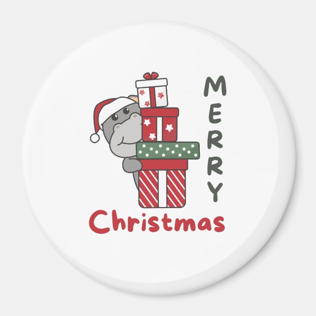 Hippo Christmas Gift Winter Animals Hippos Magnet (Front)