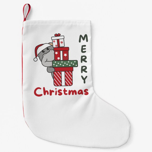 Hippo Christmas Gift Winter Animals Hippos Small Christmas Stocking (Front)