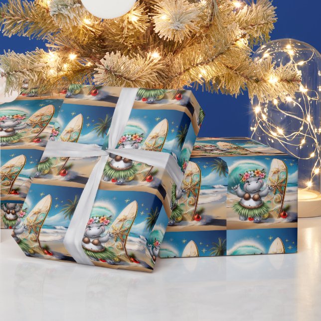 Hippo Christmas Hawaiian Themed for Animal Lovers Wrapping Paper (Holidays)