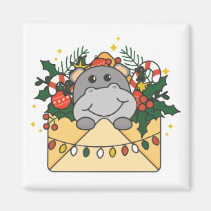 Hippo Christmas Letter Winter Animals Hippos Magne Magnet