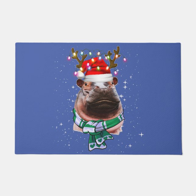 hippo christmas lights  doormat (Front)