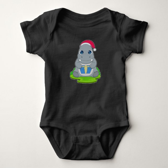 Hippo Christmas Package Baby Bodysuit (Front)