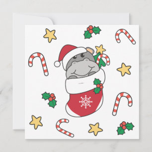 Hippo Christmas Snow Winter Animals Hippos Holiday Card