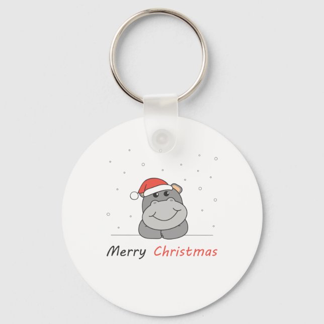 Hippo Christmas Snow Winter Animals Hippos Keychain (Front)