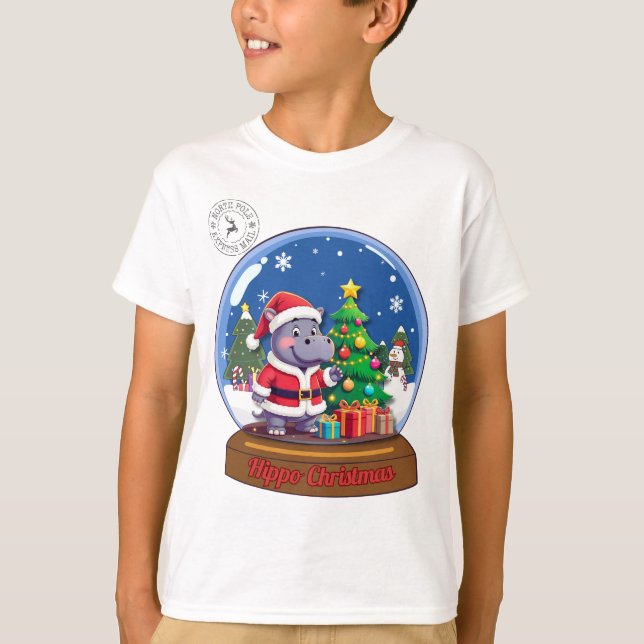 Hippo Christmas Snowglobe T-Shirt (Front)