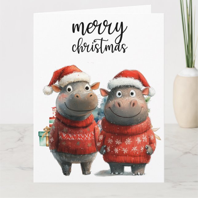 Hippo Christmas Themed for Animal Lovers Card (Front)