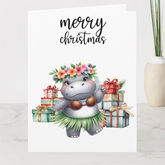 Hippo Christmas Themed for Animal Lovers Card (Front)