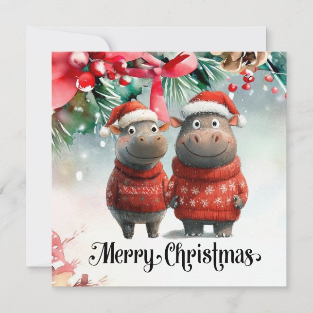 Hippo Christmas Themed for Animal Lovers Card (Front)