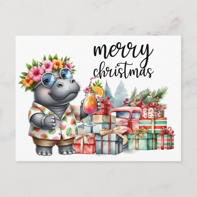Hippo Christmas Themed for Animal Lovers Postcard (Front)