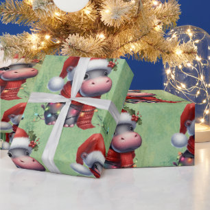 Hippo Christmas Themed for Animal Lovers Wrapping Paper