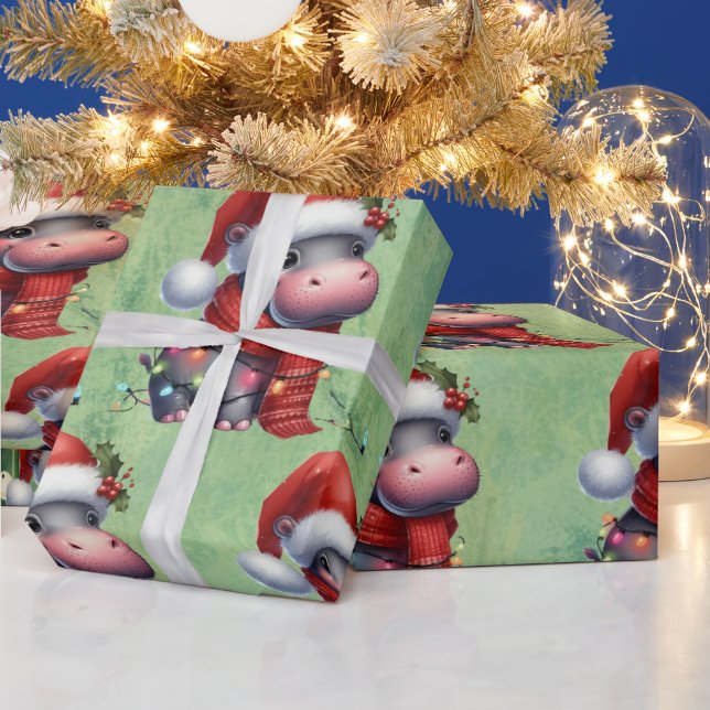 Hippo Christmas Themed for Animal Lovers Wrapping Paper (Holidays)