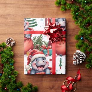 Hippo Christmas Themed for Animal Lovers Wrapping Paper