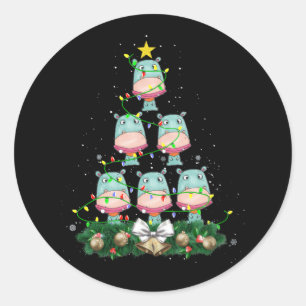 Hippo Christmas Tree Cute Hippopotamus Christmas Classic Round Sticker