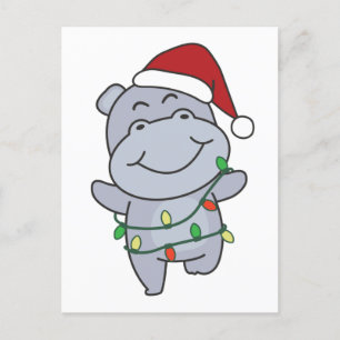 Hippo Christmas Winter Animals Hippos Holiday Postcard