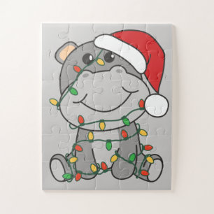 Hippo Christmas Winter Animals Hippos Jigsaw Puzzl Puzzle