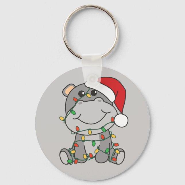 Hippo Christmas Winter Animals Hippos Keychain (Front)