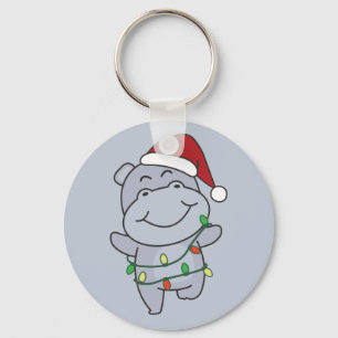 Hippo Christmas Winter Animals Hippos Keychain