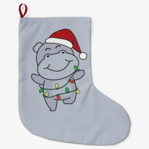 Hippo Christmas Winter Animals Hippos Large Christ Stocking