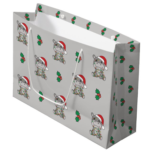 Hippo Christmas Winter Animals Hippos Large Gift B Large Gift Bag (Front Angled)